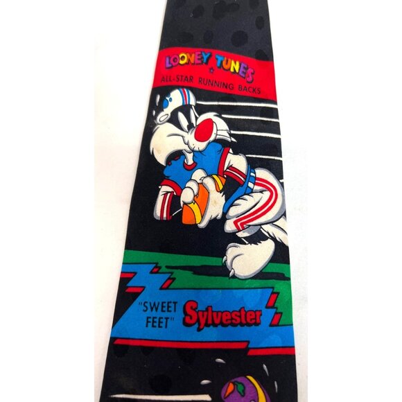 Looney Tunes All-Star Running Backs 100% Silk Tie With Sylvester Bugs Bunny & Ta - Picture 4 of 6